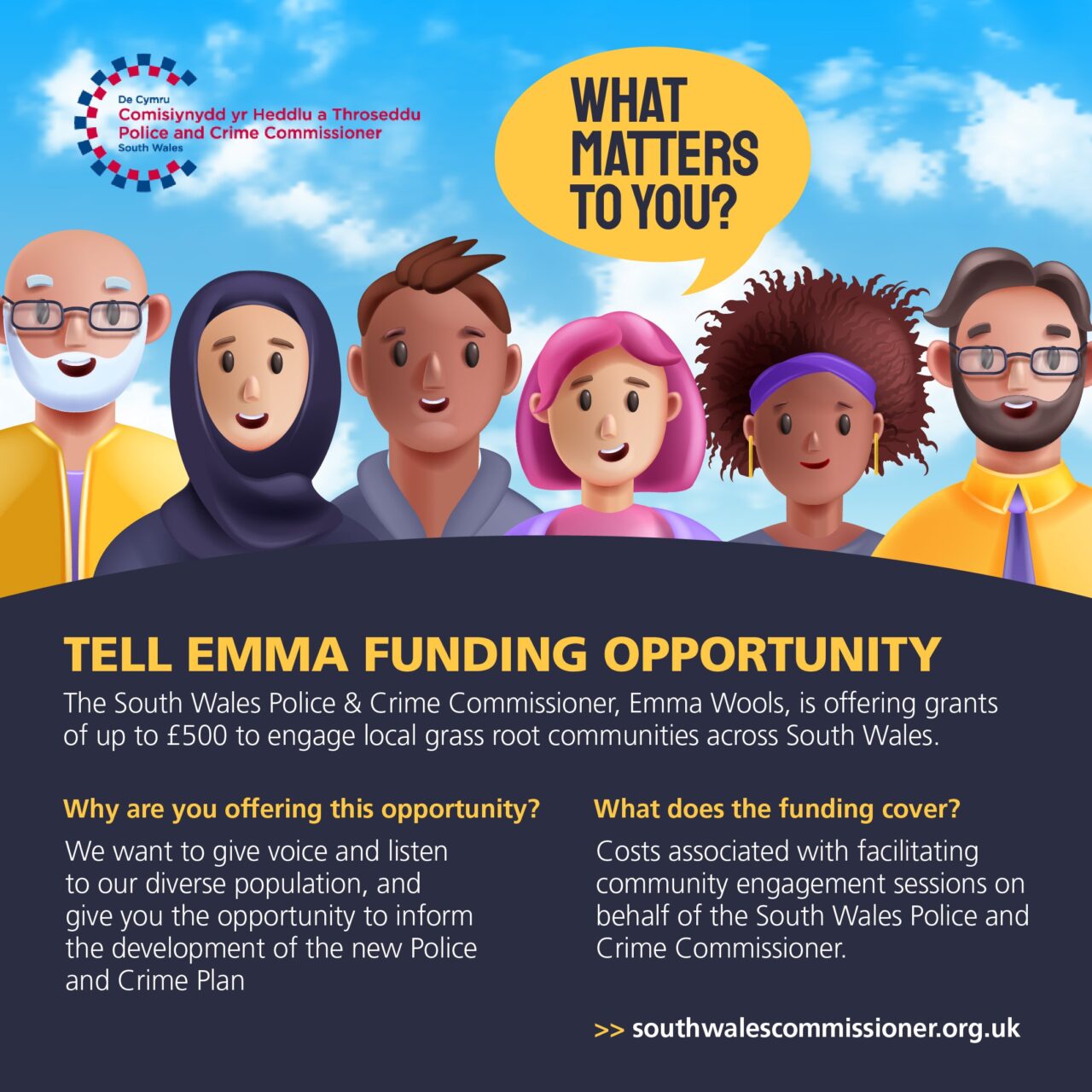 Community Grant Advert - What Matters to you - Tell Emma