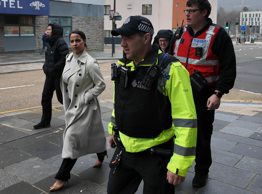 Police & Crime Commissioner, Emma Wools on a walkabout in Merthyr town centre with local officers