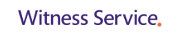 Logo for the Witness Service. The words Witness Service in purple writing with an orange full stop at the end.